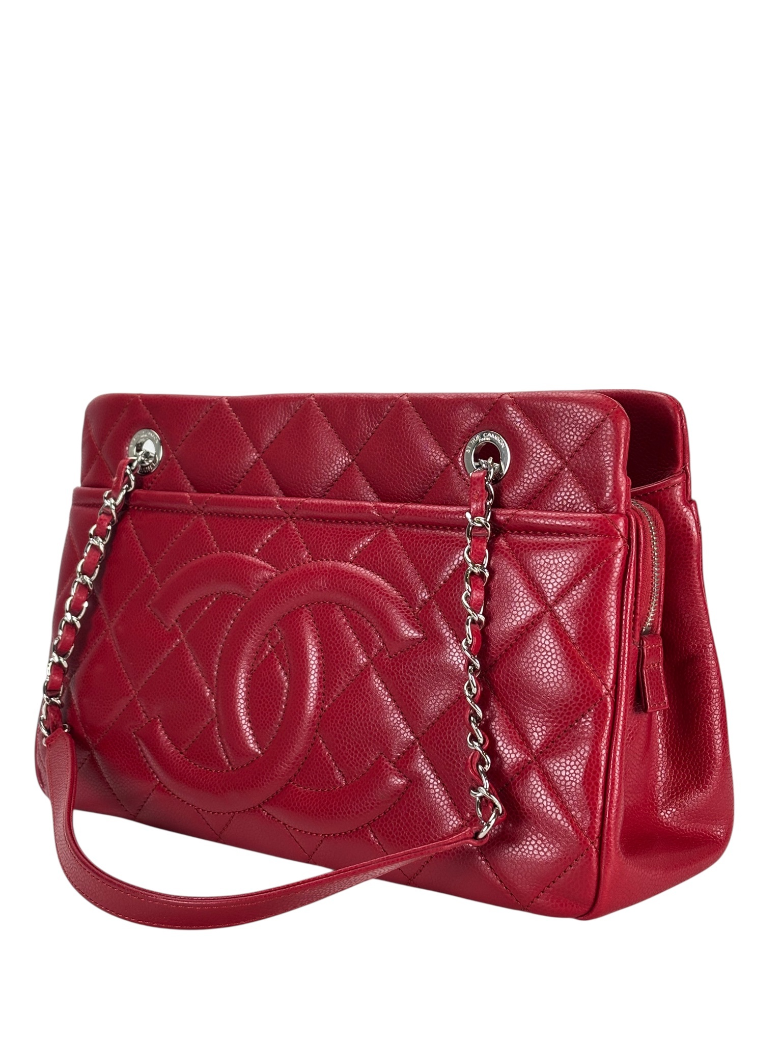 CHANEL - Red Caviar Quilted Large Timeless CC Soft Tote Bag