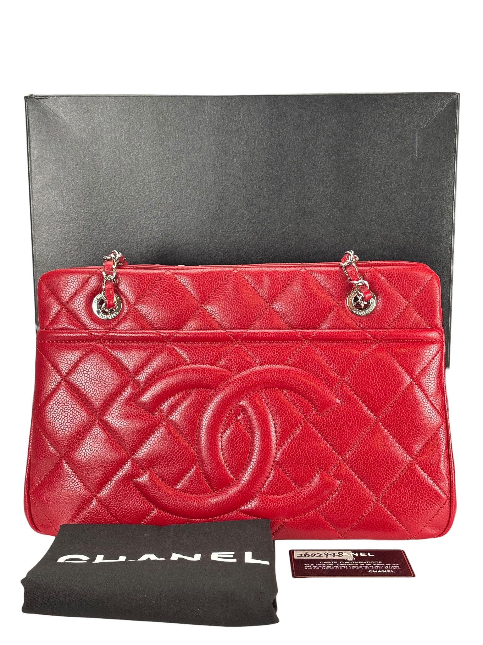 CHANEL - Red Caviar Quilted Large Timeless CC Soft Tote Bag