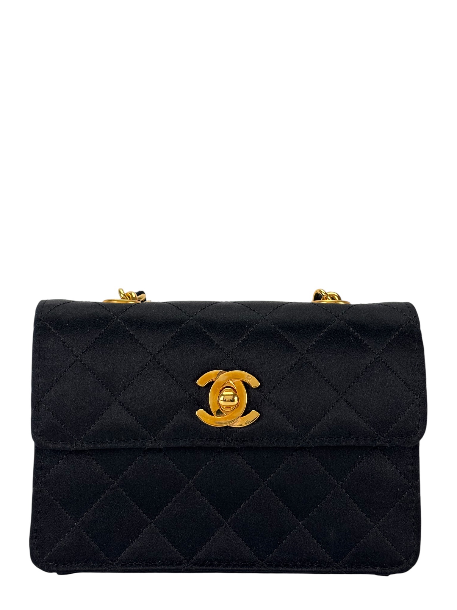 CHANEL -  Mini Flap Bag Satin Black Gold Hardware
