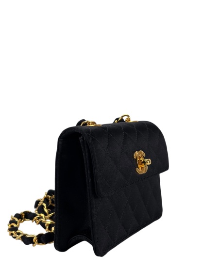 CHANEL -  Mini Flap Bag Satin Black Gold Hardware