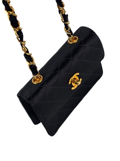 CHANEL -  Mini Flap Bag Satin Black Gold Hardware