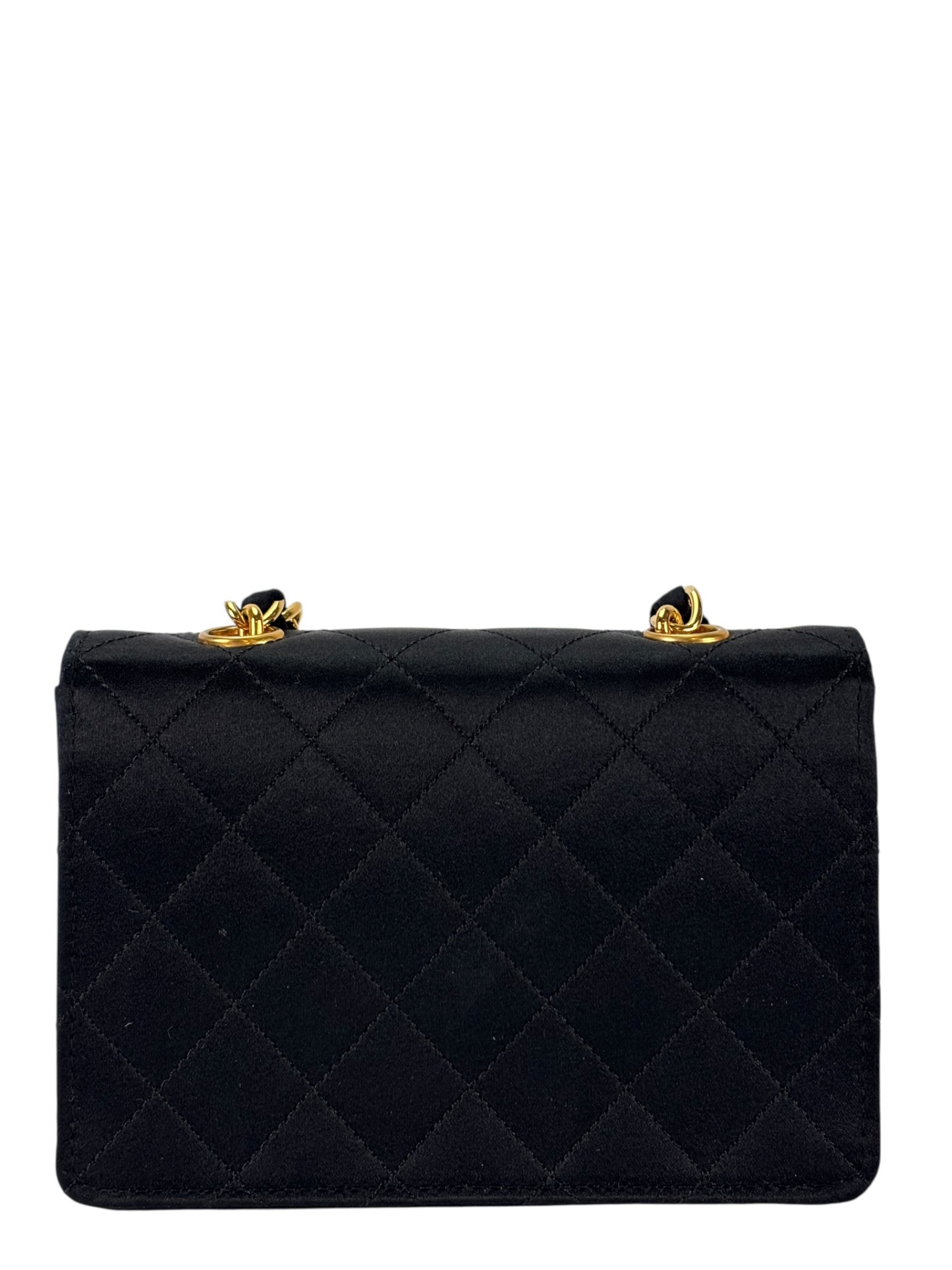CHANEL -  Mini Flap Bag Satin Black Gold Hardware