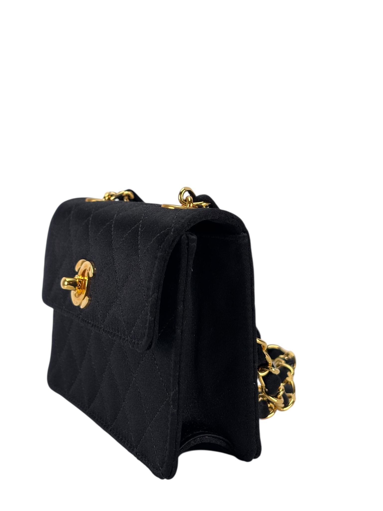 CHANEL -  Mini Flap Bag Satin Black Gold Hardware