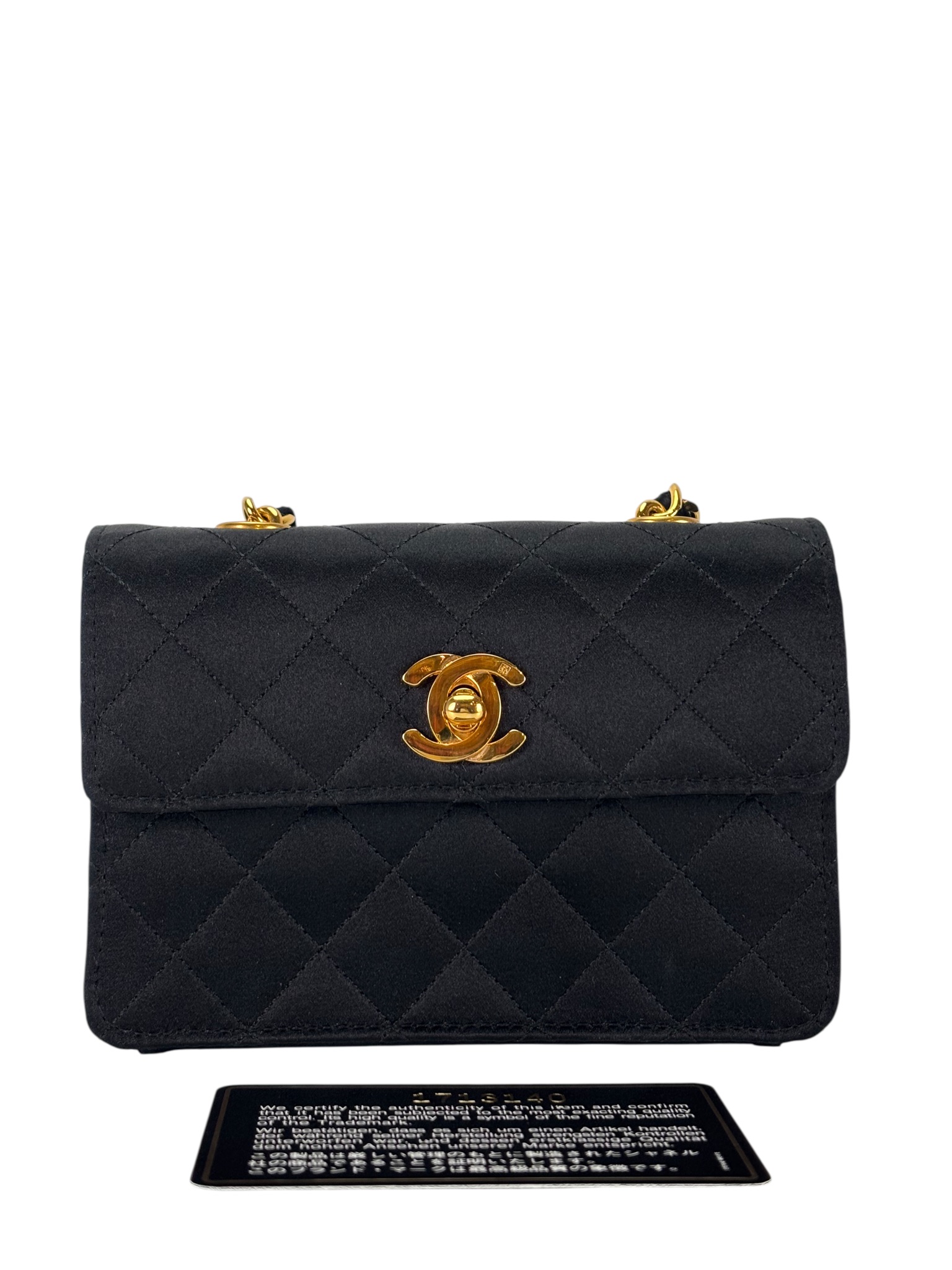 CHANEL -  Mini Flap Bag Satin Black Gold Hardware