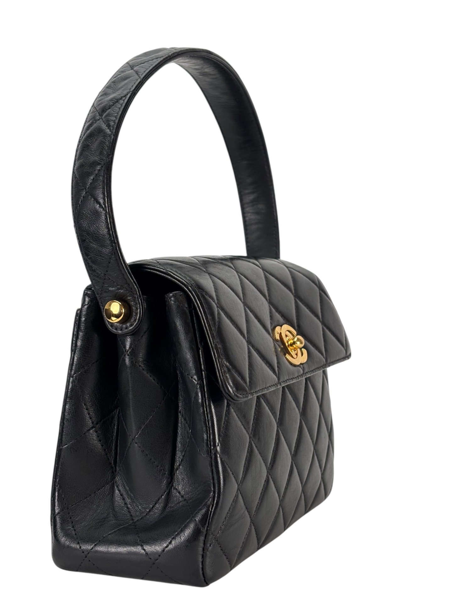 CHANEL - Black Lambskin CC Mini Kelly Handle Bag