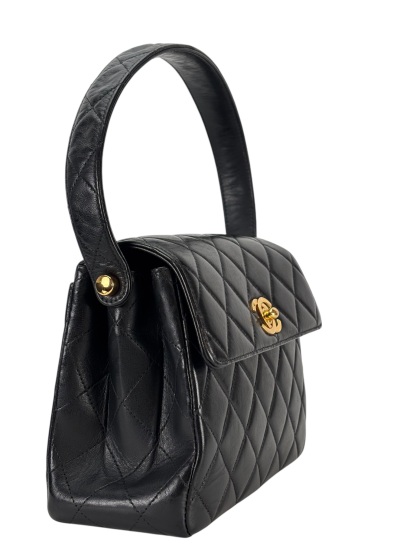 CHANEL - Black Lambskin CC Mini Kelly Handle Bag