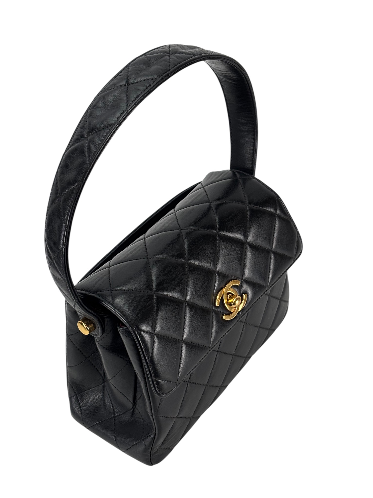 CHANEL - Black Lambskin CC Mini Kelly Handle Bag