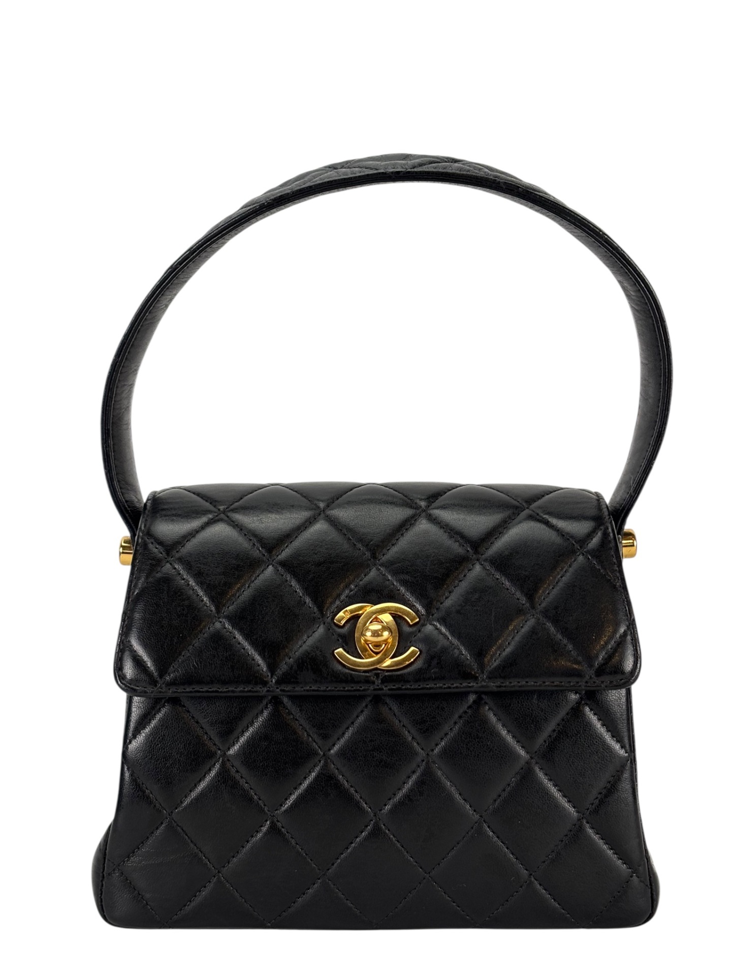 CHANEL - Black Lambskin CC Mini Kelly Handle Bag