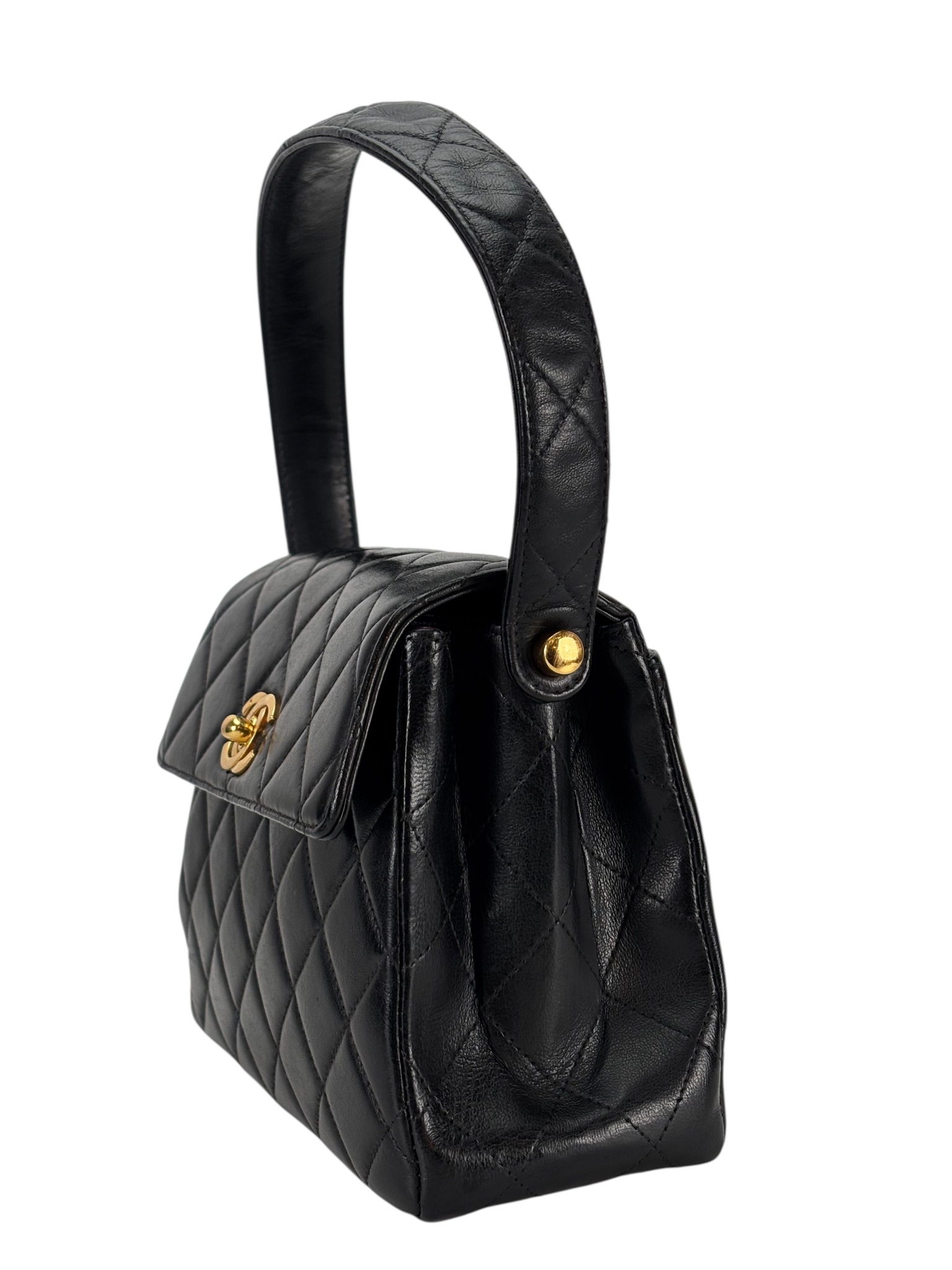 CHANEL - Black Lambskin CC Mini Kelly Handle Bag