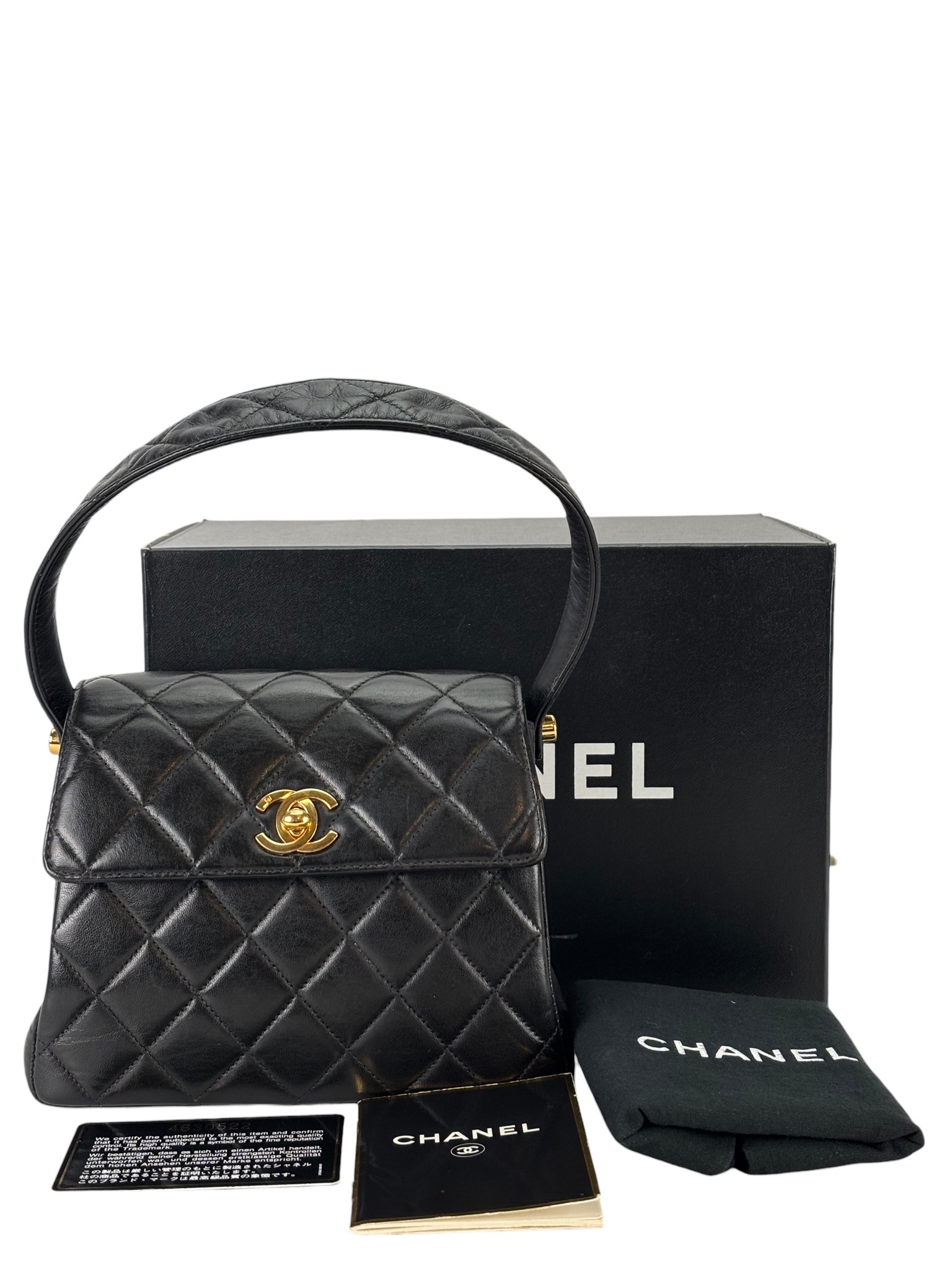 CHANEL - Black Lambskin CC Mini Kelly Handle Bag