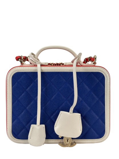 CHANEL - Blue Red Caviar Quilted Small CC Filigree Vanity Case