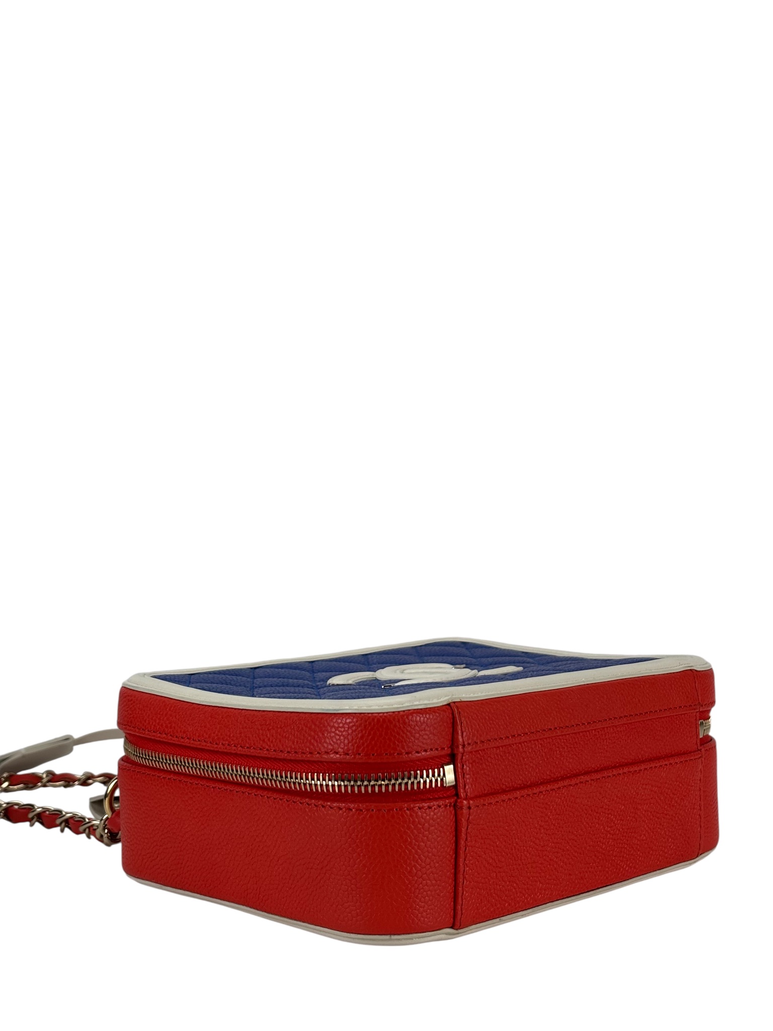 CHANEL - Blue Red Caviar Quilted Small CC Filigree Vanity Case