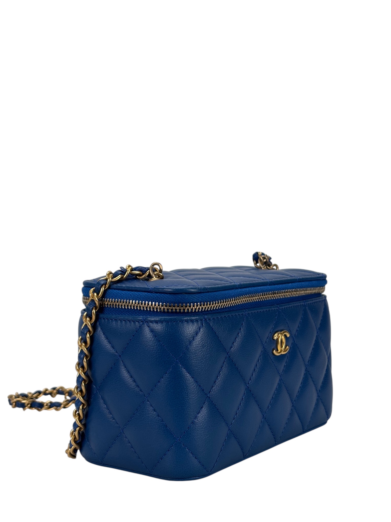 CHANEL - 22B Blue Lambskin Pouch Crossbody Vanity Shoulder Bag 