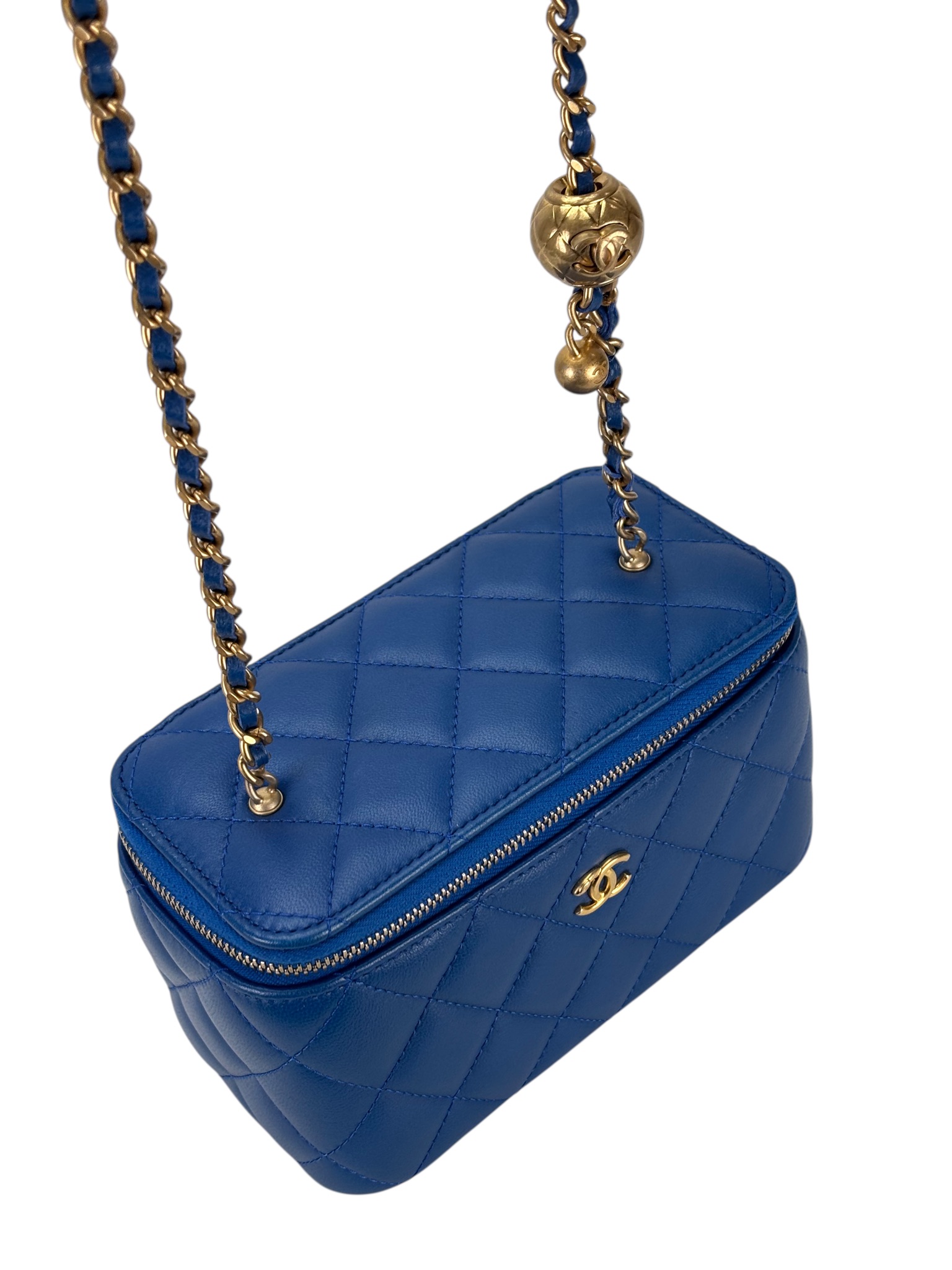 CHANEL - 22B Blue Lambskin Pouch Crossbody Vanity Shoulder Bag 