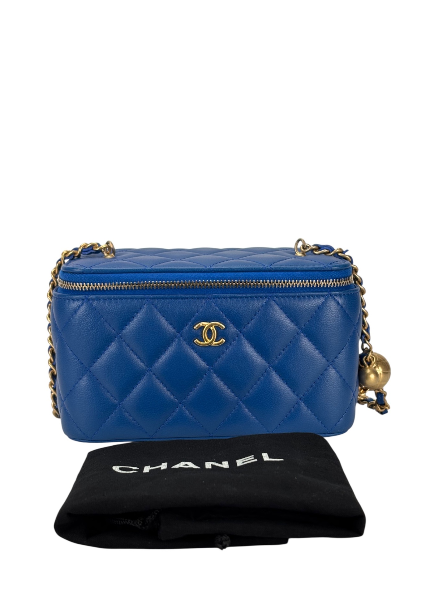 CHANEL - 22B Blue Lambskin Pouch Crossbody Vanity Shoulder Bag 
