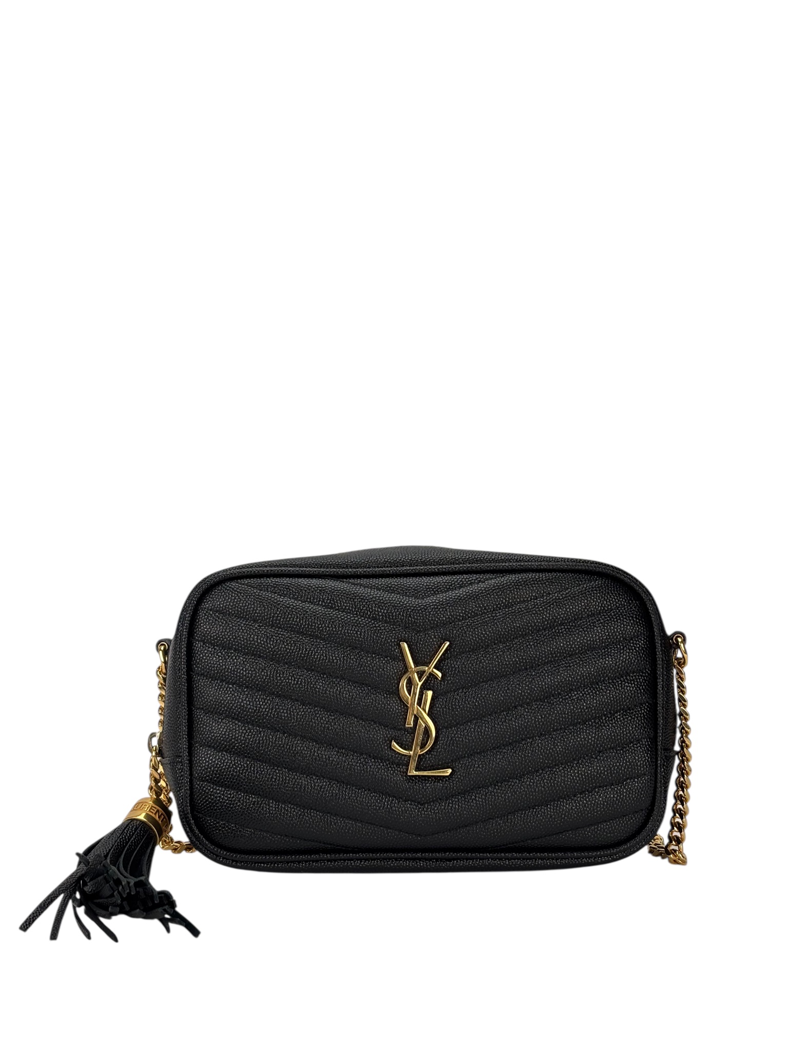 SAINT LAURENT - Black Leather Tassel Camera Shoulder Bag
