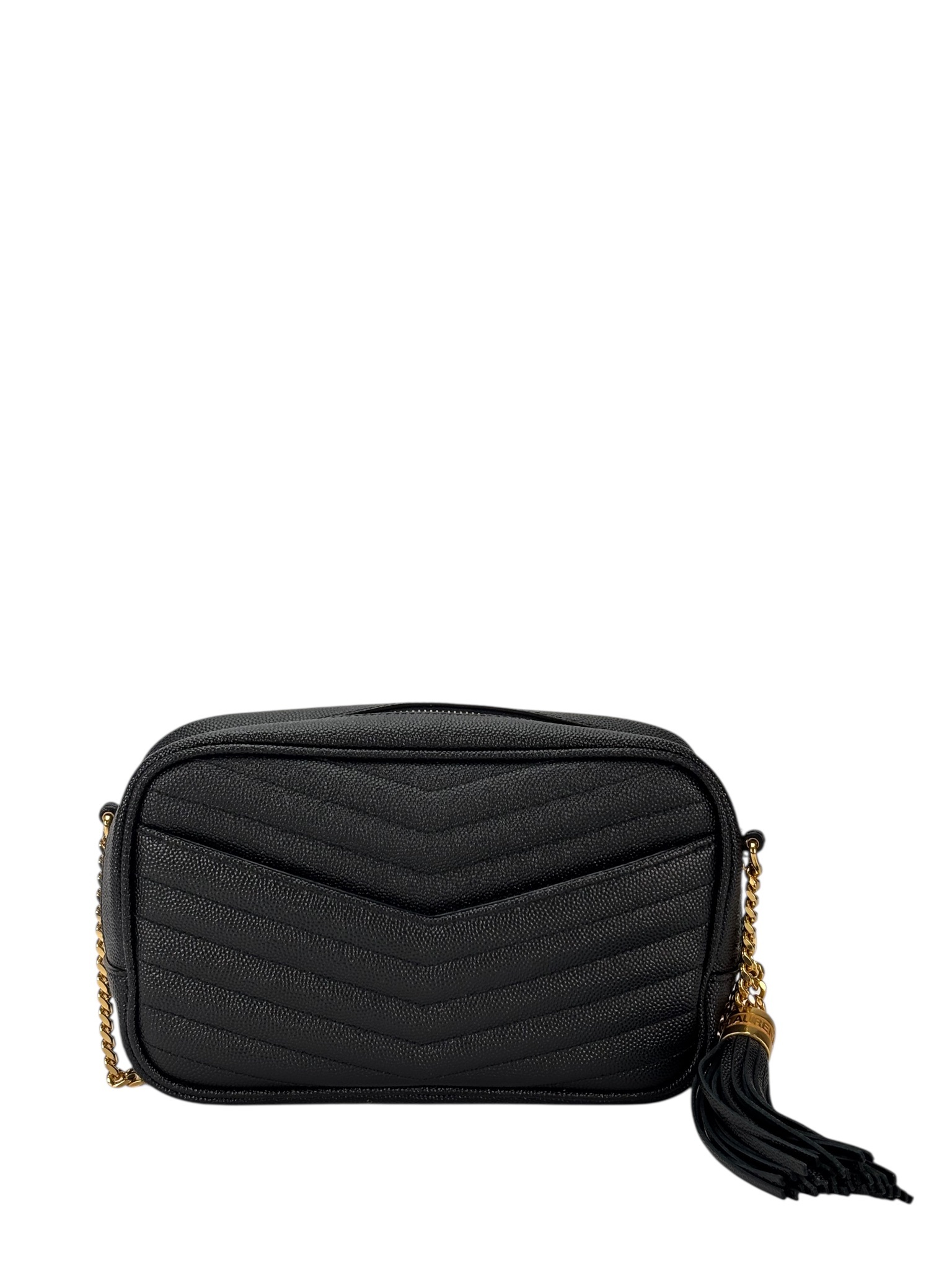 SAINT LAURENT - Black Leather Tassel Camera Shoulder Bag