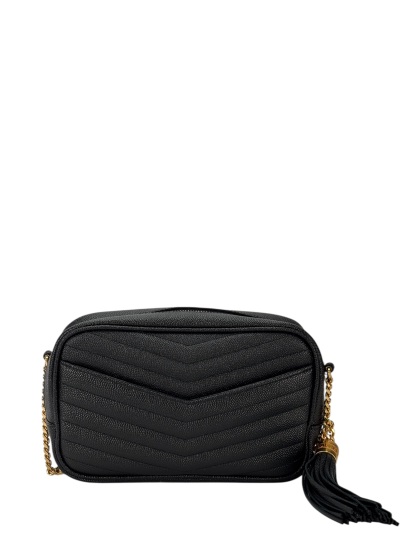 SAINT LAURENT - Black Leather Tassel Camera Shoulder Bag