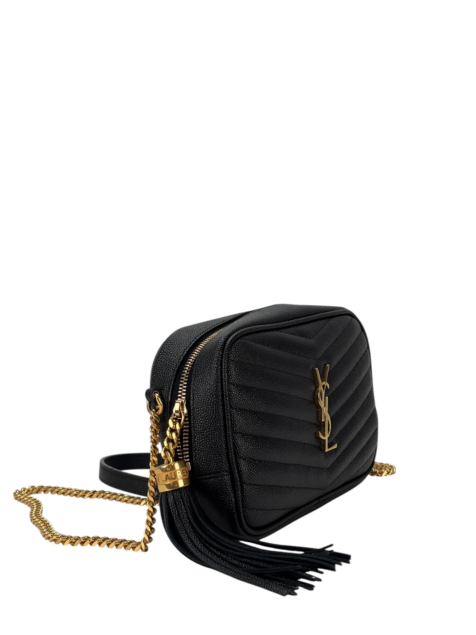SAINT LAURENT - Black Leather Tassel Camera Shoulder Bag