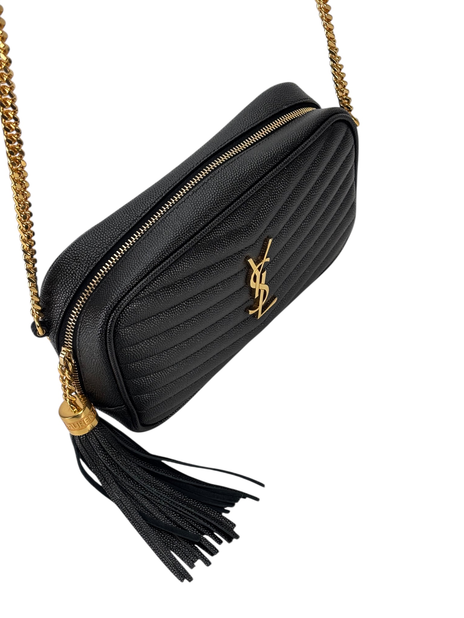 SAINT LAURENT - Black Leather Tassel Camera Shoulder Bag