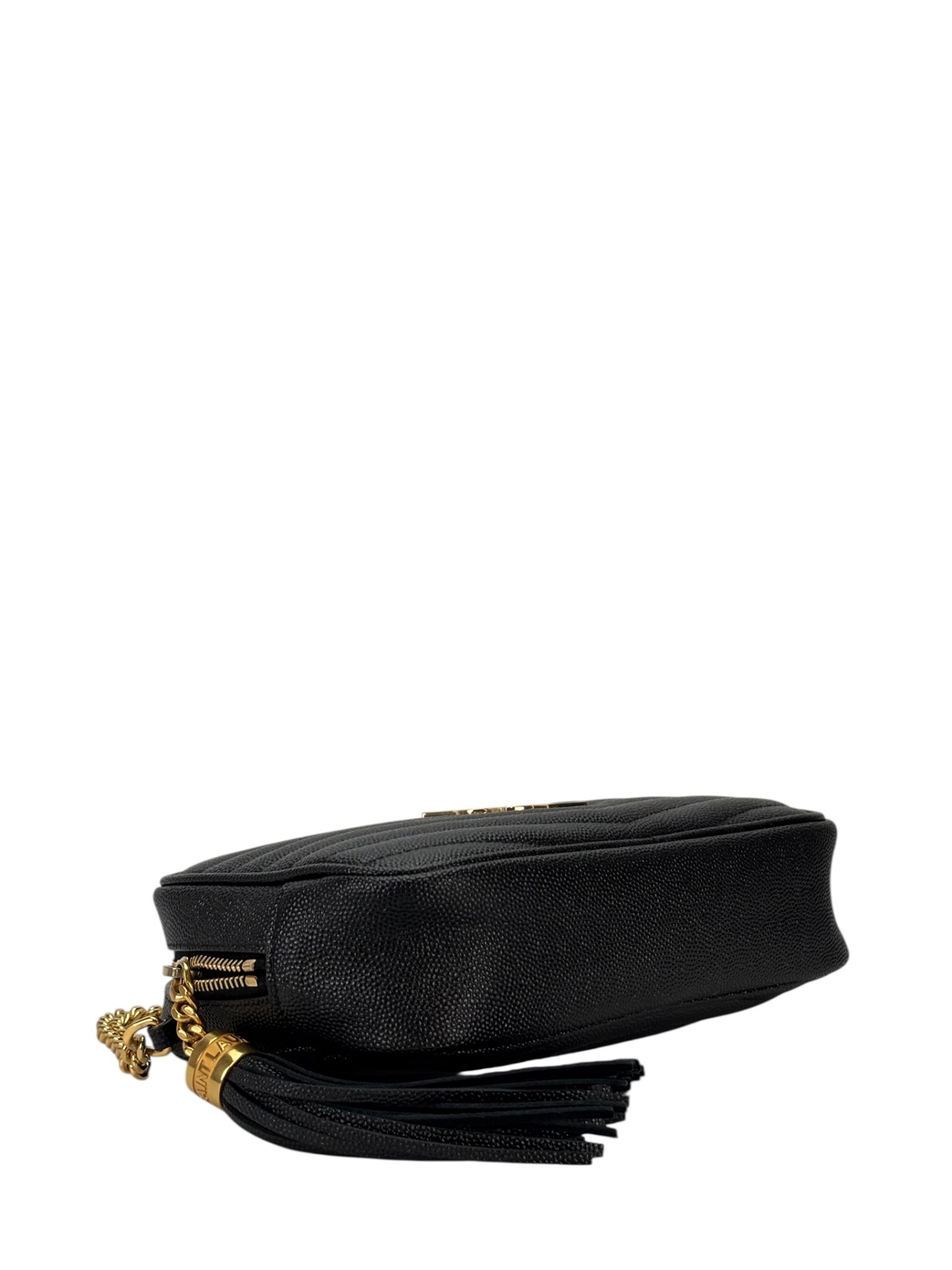 SAINT LAURENT - Black Leather Tassel Camera Shoulder Bag