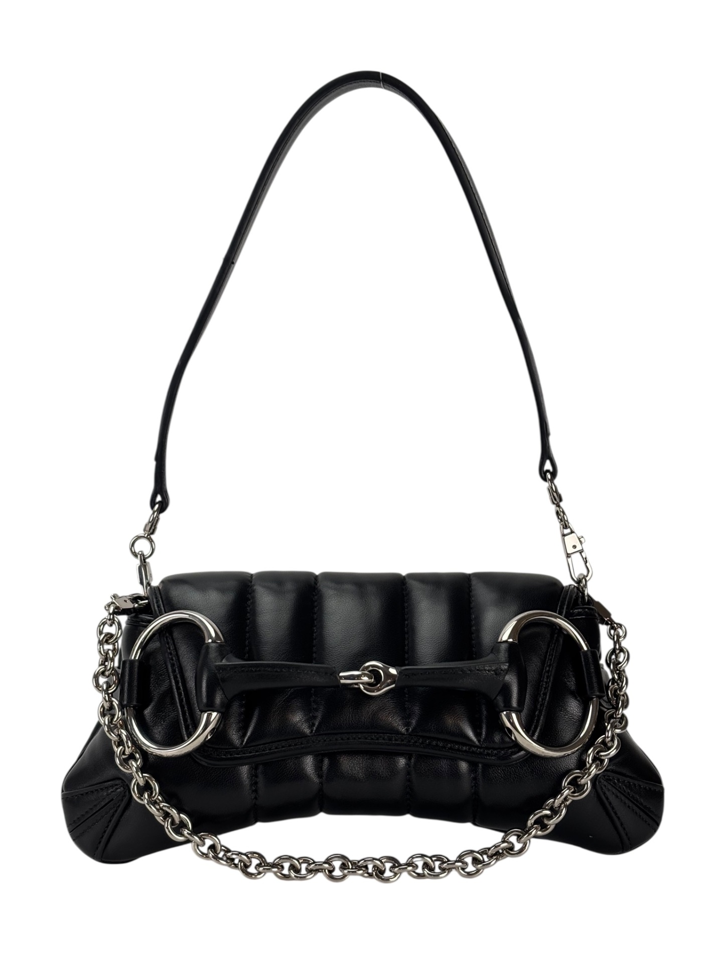 GUCCI - Black Horsebit Chain Cloth Crossbody Bag