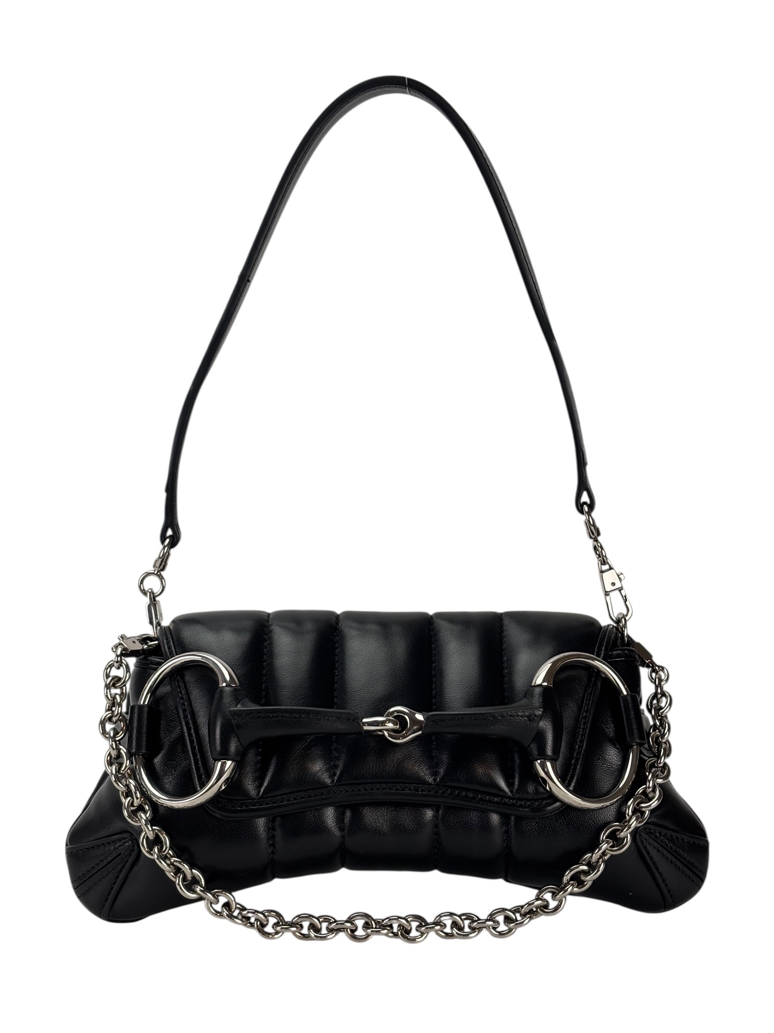 GUCCI - Black Horsebit Chain Cloth Crossbody Bag