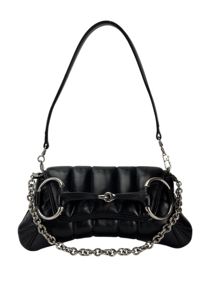 GUCCI - Black Horsebit Chain Cloth Crossbody Bag
