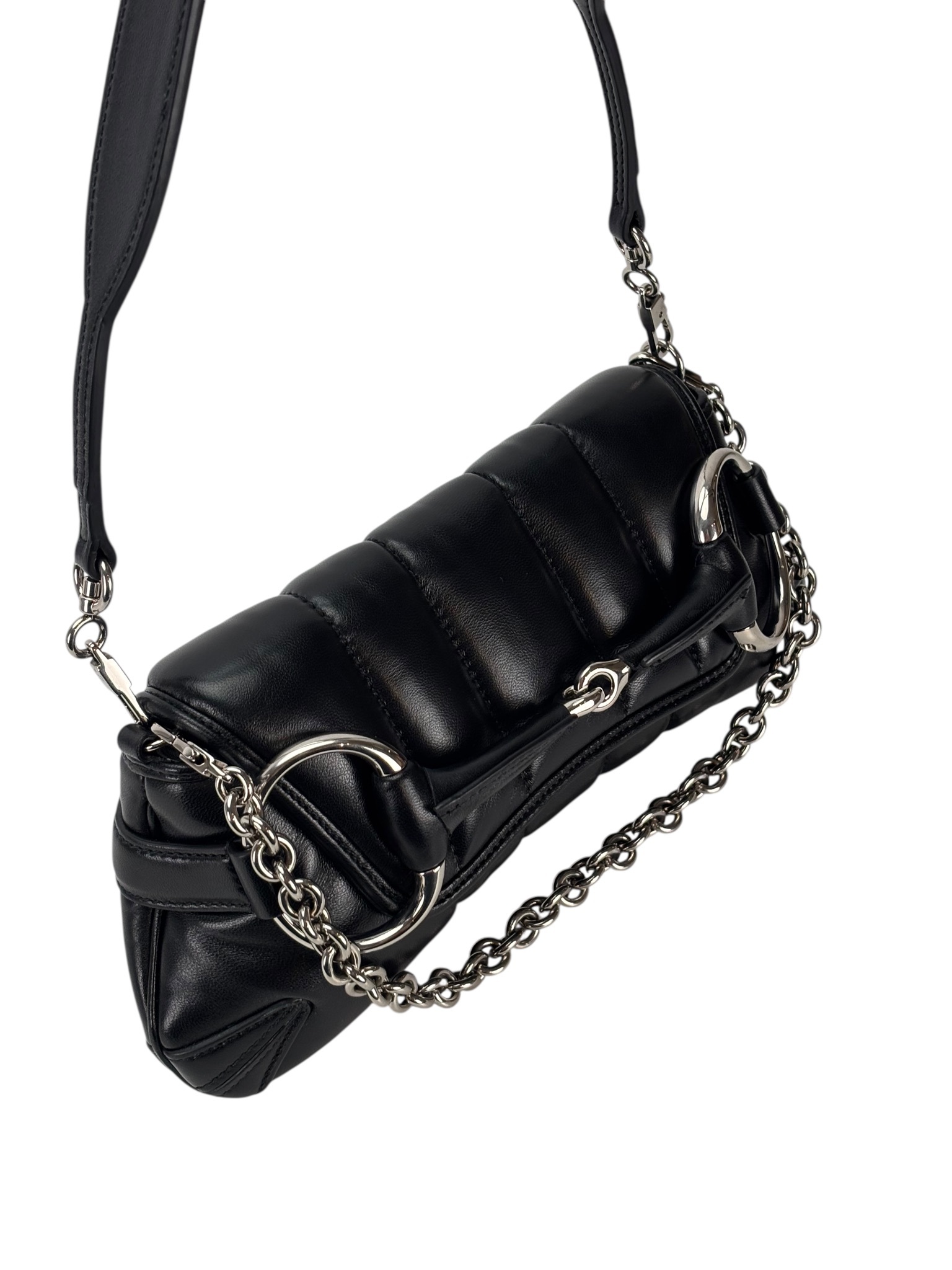 GUCCI - Black Horsebit Chain Cloth Crossbody Bag