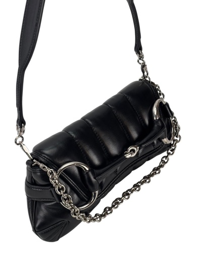 GUCCI - Black Horsebit Chain Cloth Crossbody Bag