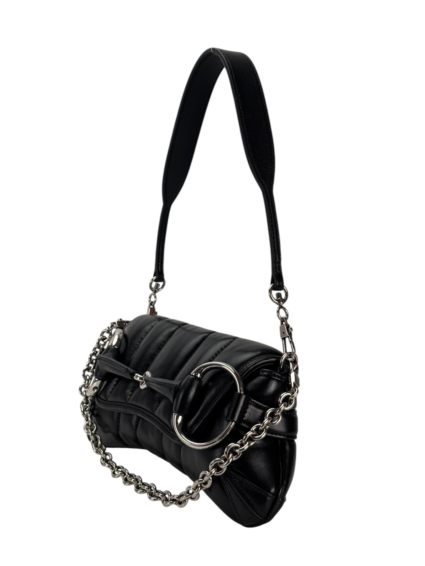 GUCCI - Black Horsebit Chain Cloth Crossbody Bag