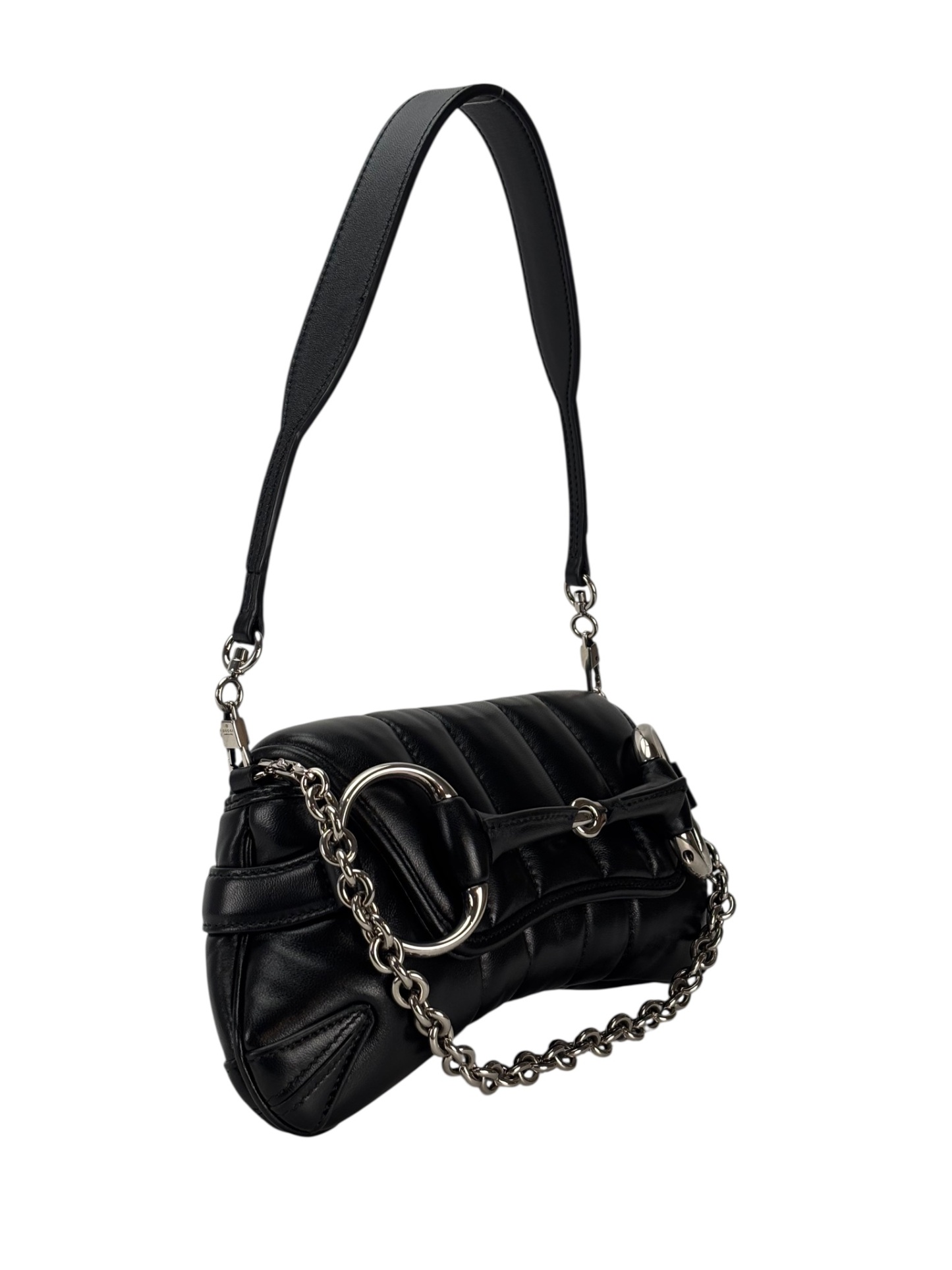 GUCCI - Black Horsebit Chain Cloth Crossbody Bag