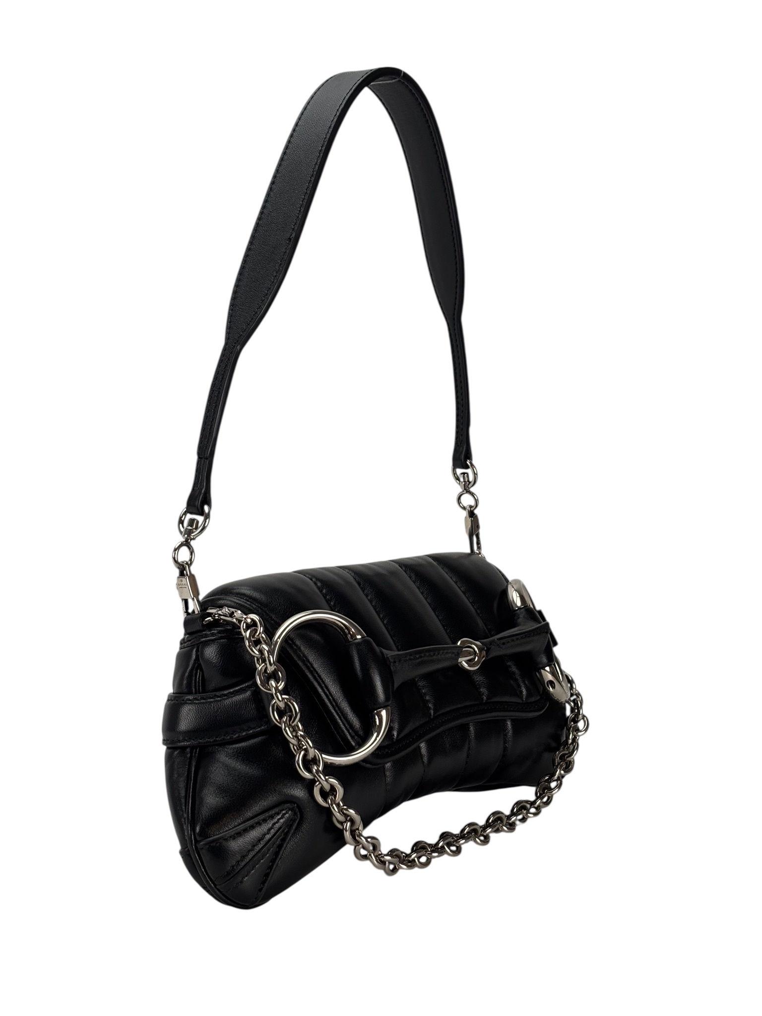 GUCCI - Black Horsebit Chain Cloth Crossbody Bag