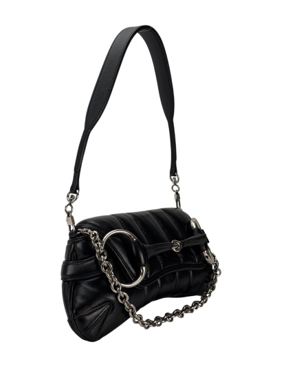 GUCCI - Black Horsebit Chain Cloth Crossbody Bag