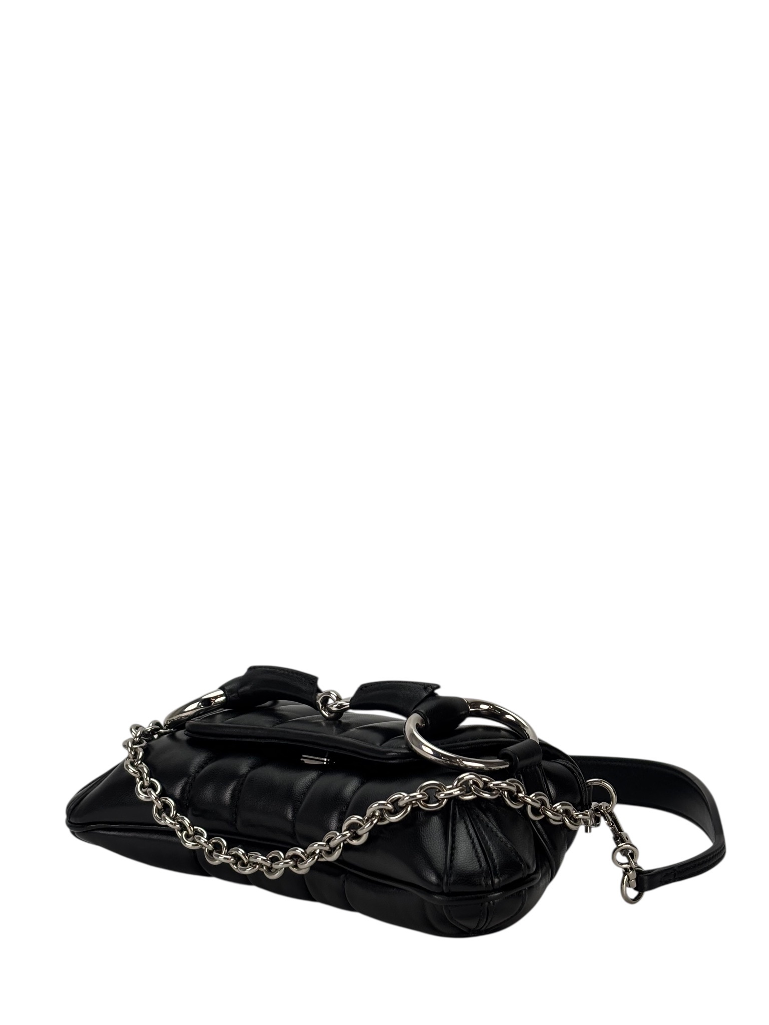 GUCCI - Black Horsebit Chain Cloth Crossbody Bag