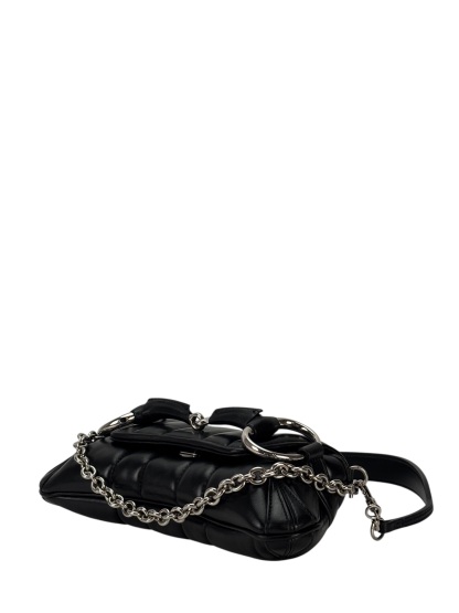 GUCCI - Black Horsebit Chain Cloth Crossbody Bag