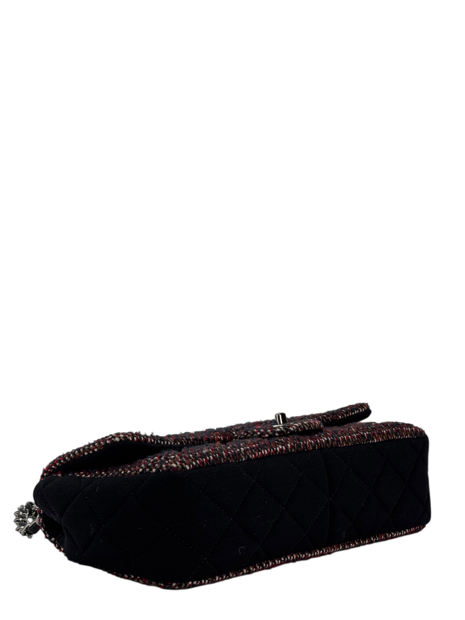 CHANEL - Medium Classic Double Flap Bag Black Tweed Sliver Hardware (CF25) 