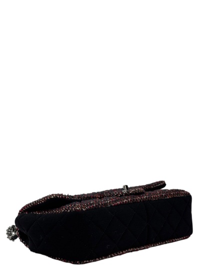 CHANEL - Medium Classic Double Flap Bag Black Tweed Sliver Hardware (CF25) 