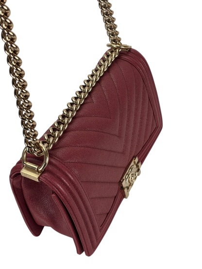 CHANEL -  Medium Boy Flap Bag Dark Red Caviar Metal Gold