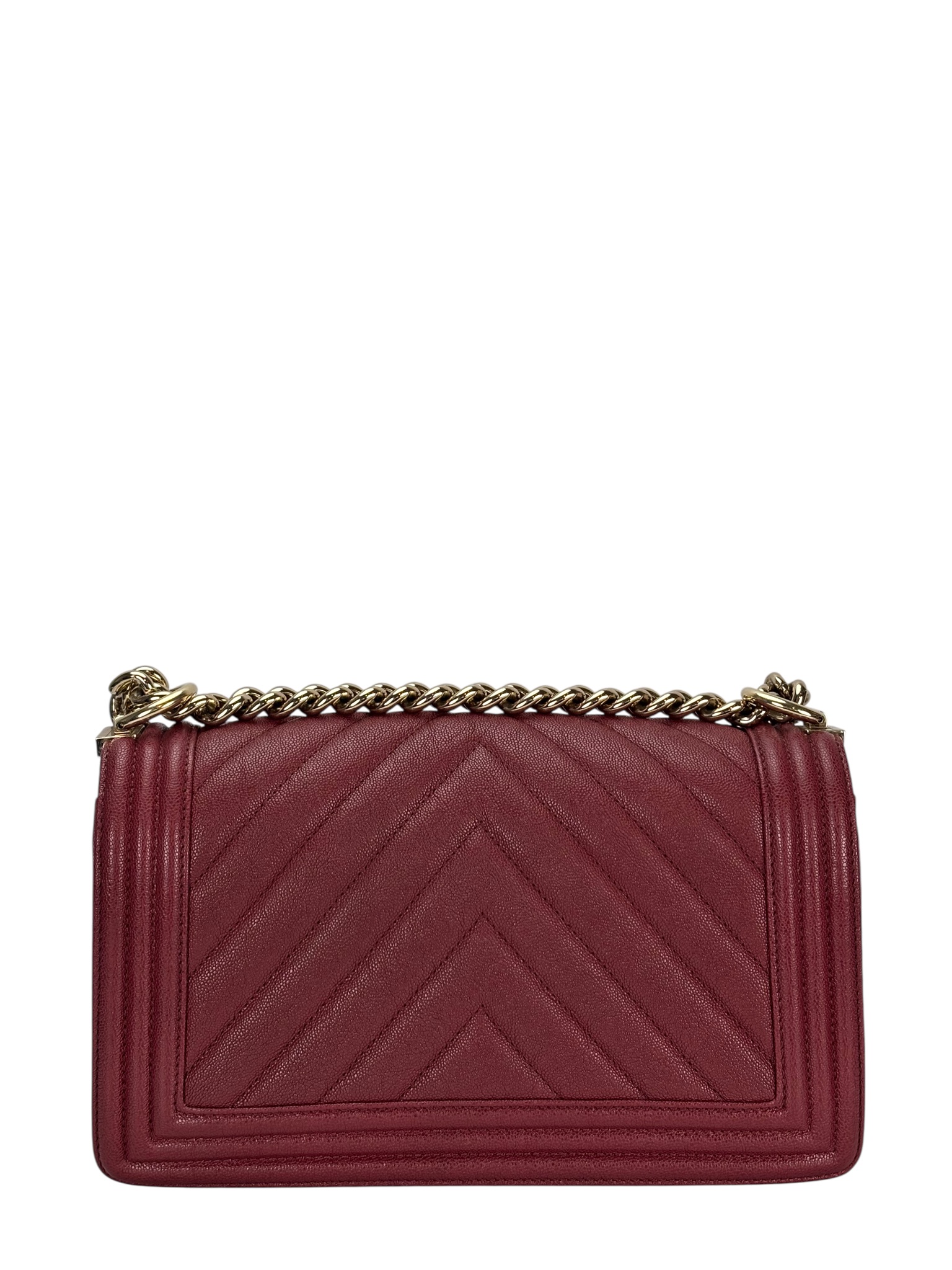 CHANEL -  Medium Boy Flap Bag Dark Red Caviar Metal Gold