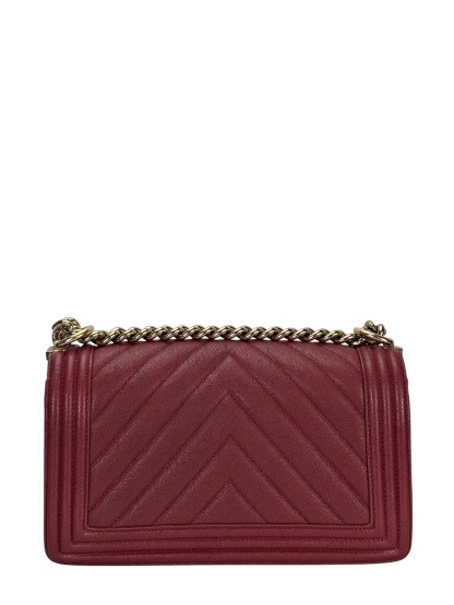CHANEL -  Medium Boy Flap Bag Dark Red Caviar Metal Gold