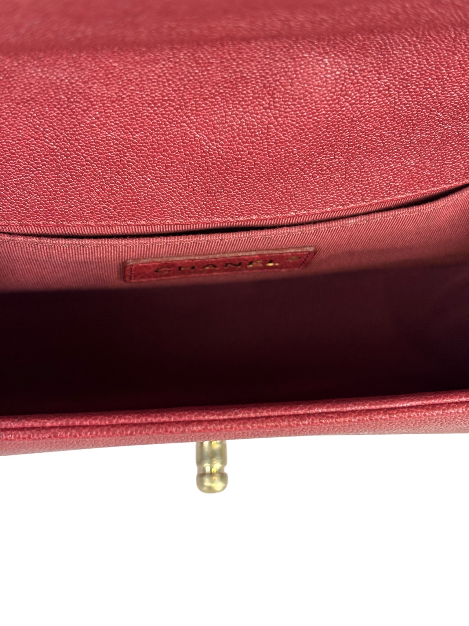 CHANEL -  Medium Boy Flap Bag Dark Red Caviar Metal Gold