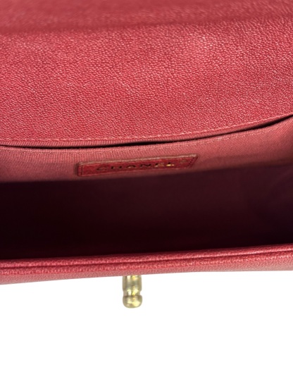 CHANEL -  Medium Boy Flap Bag Dark Red Caviar Metal Gold