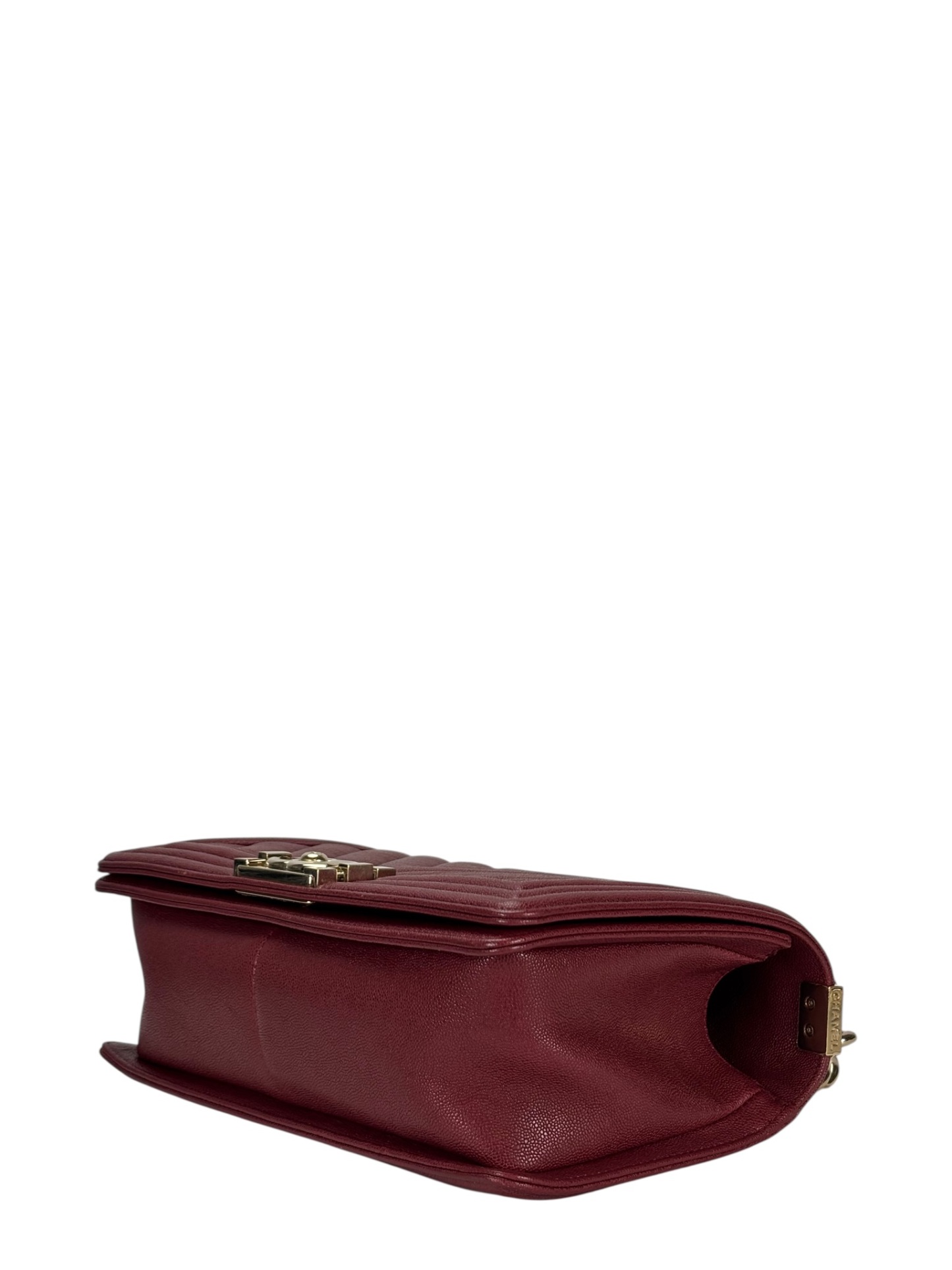 CHANEL -  Medium Boy Flap Bag Dark Red Caviar Metal Gold