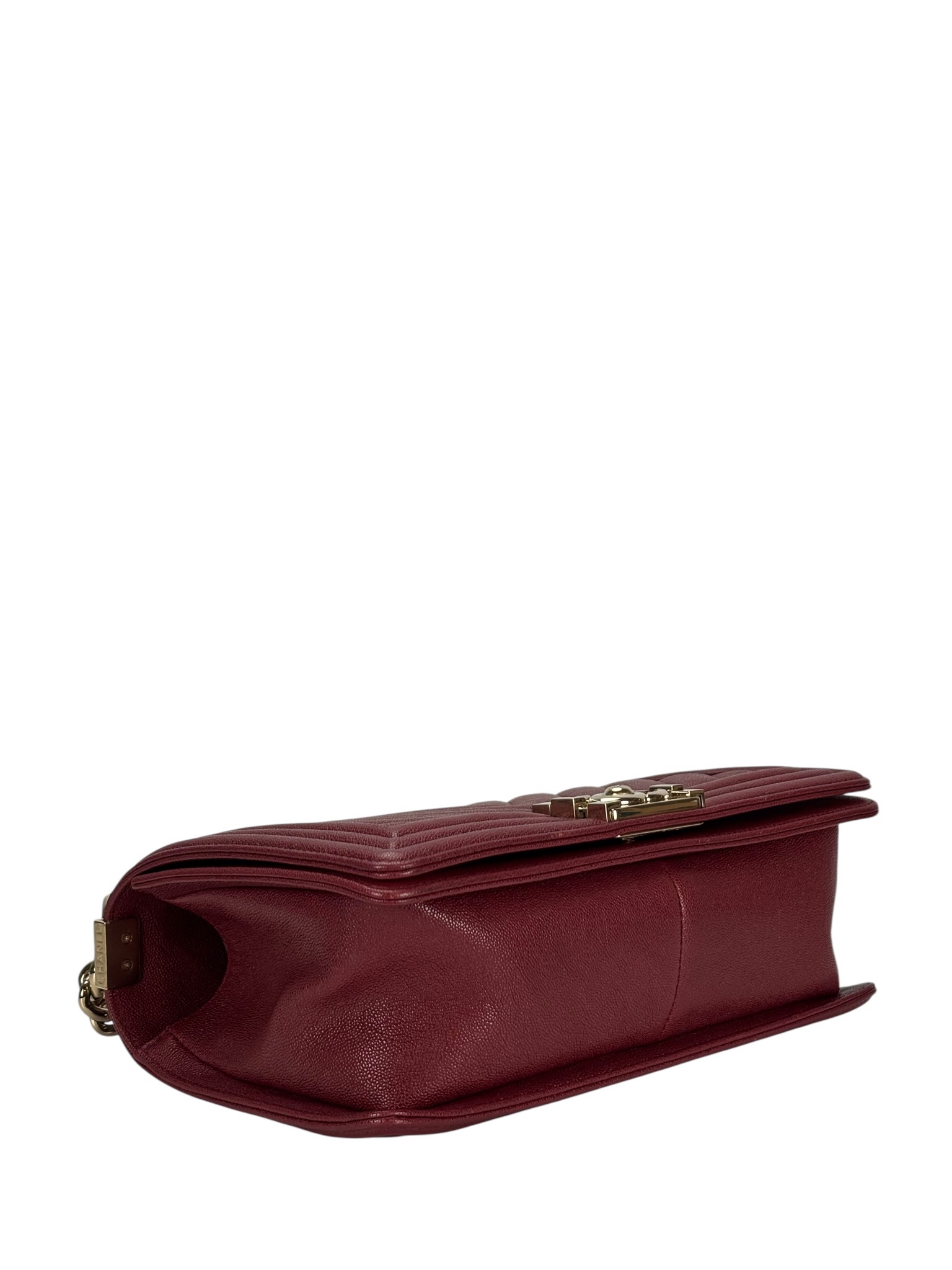 CHANEL -  Medium Boy Flap Bag Dark Red Caviar Metal Gold