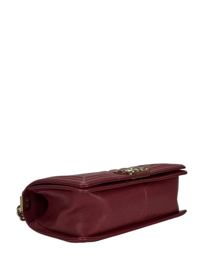 CHANEL -  Medium Boy Flap Bag Dark Red Caviar Metal Gold