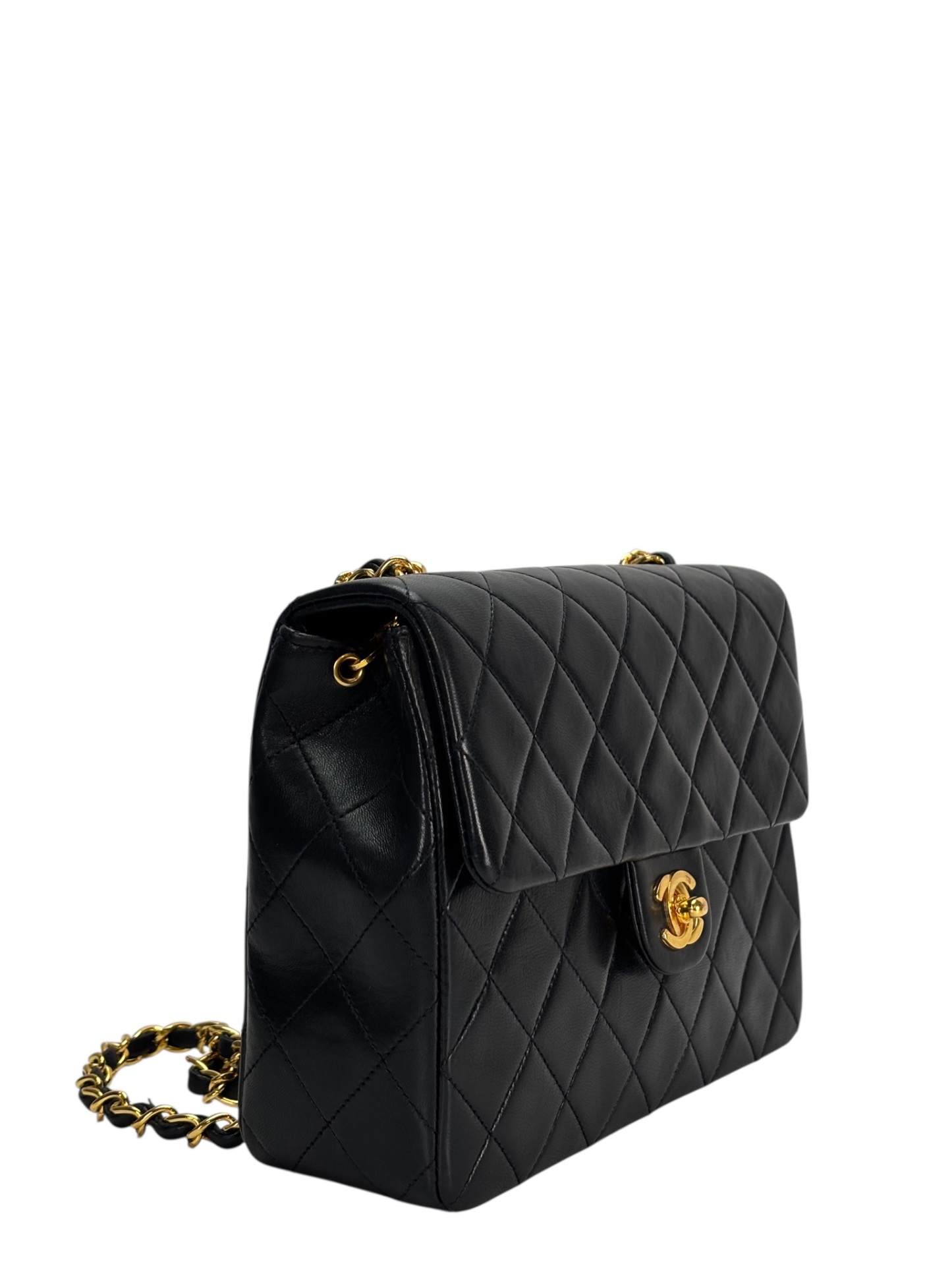 CHANEL - Black Lambskin Mini Classic Square Flap Shoulder Bag 20