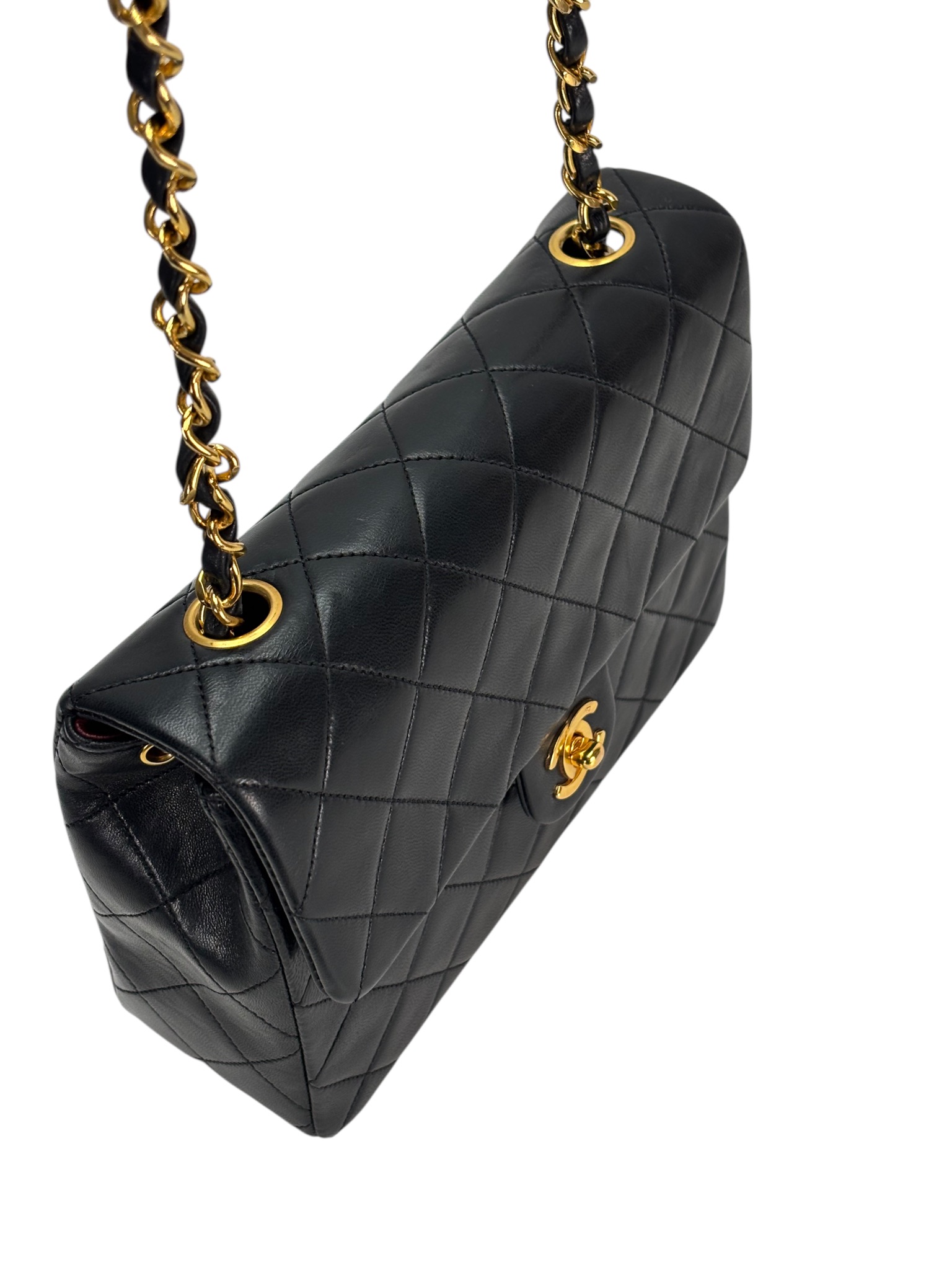 CHANEL - Black Lambskin Mini Classic Square Flap Shoulder Bag 20