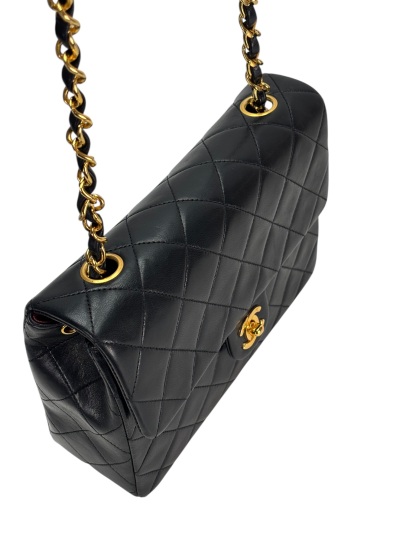 CHANEL - Black Lambskin Mini Classic Square Flap Shoulder Bag 20