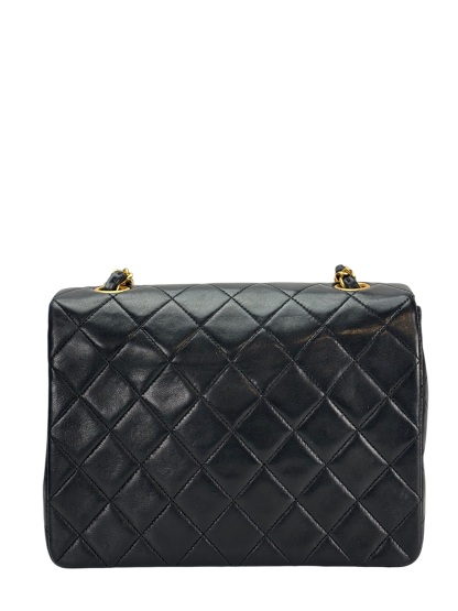 CHANEL - Black Lambskin Mini Classic Square Flap Shoulder Bag 20